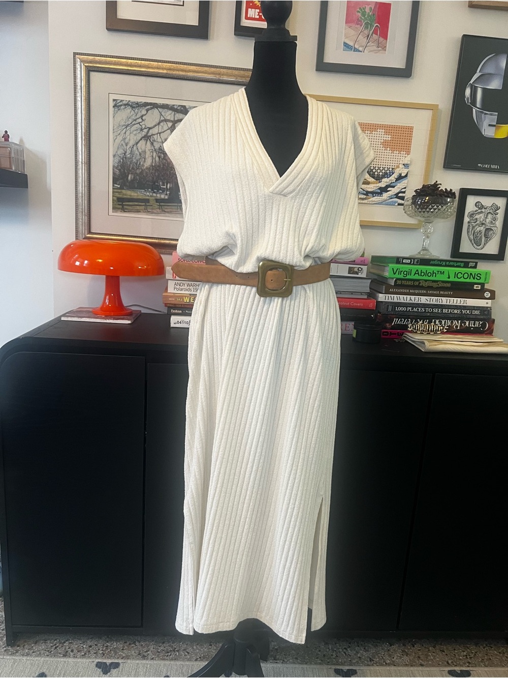 H&M Cream Ribbed V-Neck Maxi Dress